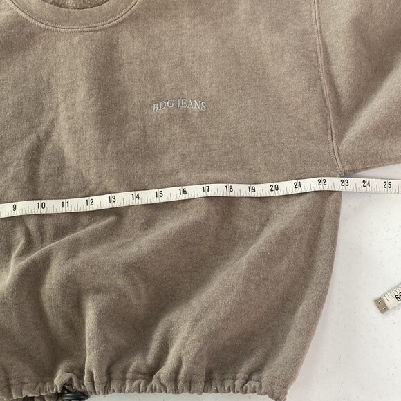 BDG Urban Outfitter Cropped Drawstring Crewneck Sweater Sweatshirt Top Neutral - Picture 11 of 15